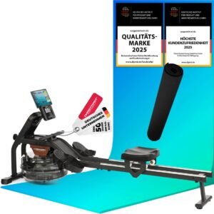 Christopeit Roeitrainer Garda met waterweerstand - verhoogde zitting - Bluetooth - 120 kg incl. vloerbeschermingsmat (4044163051741)