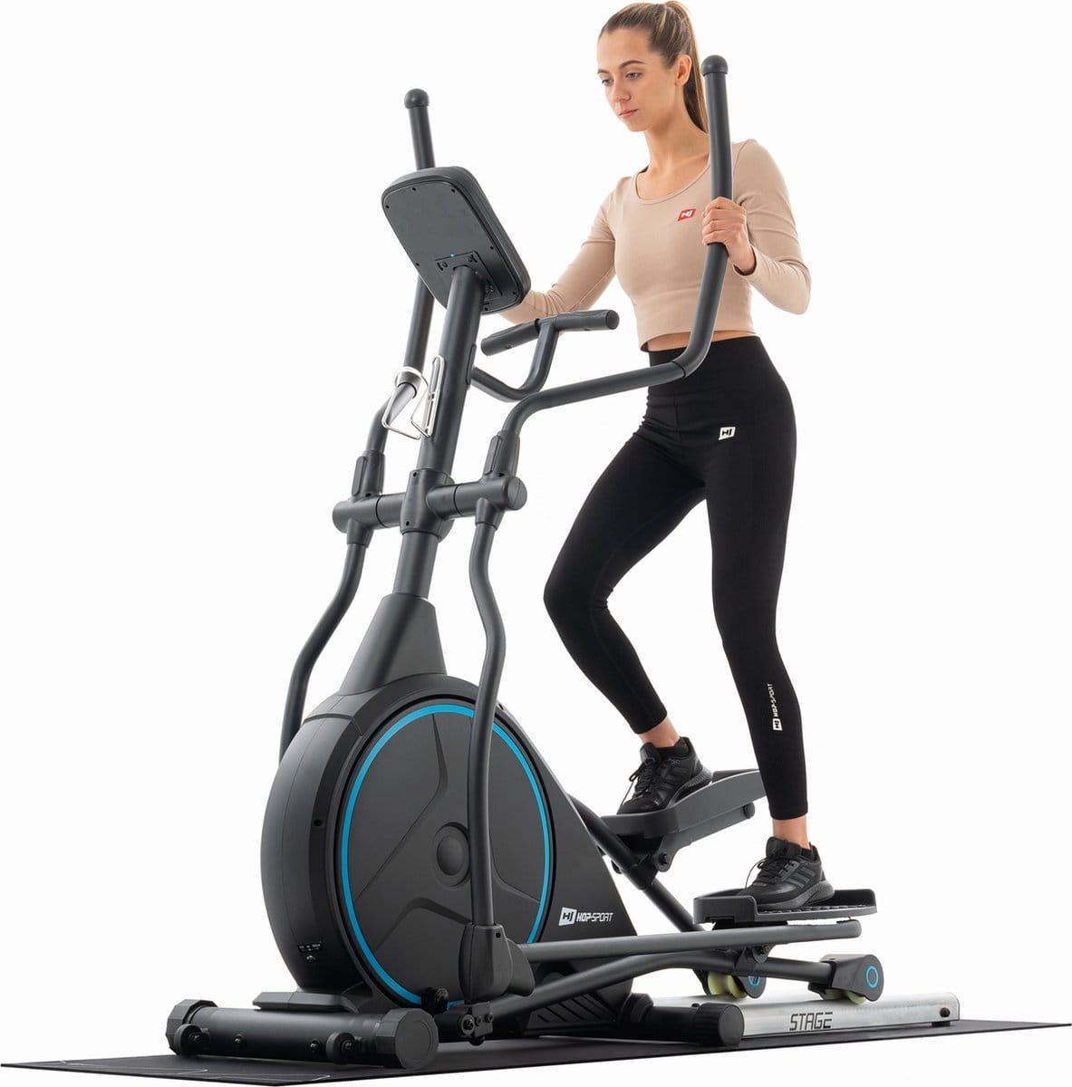 Hop-Sport crosstrainer HS-160CF Stage met 12 trainingsprogramma's, crosstrainer voor thuis met transportwielen, 24 kg vliegwiel, magnetisch weerstandssysteem, blauw (5902308224100)