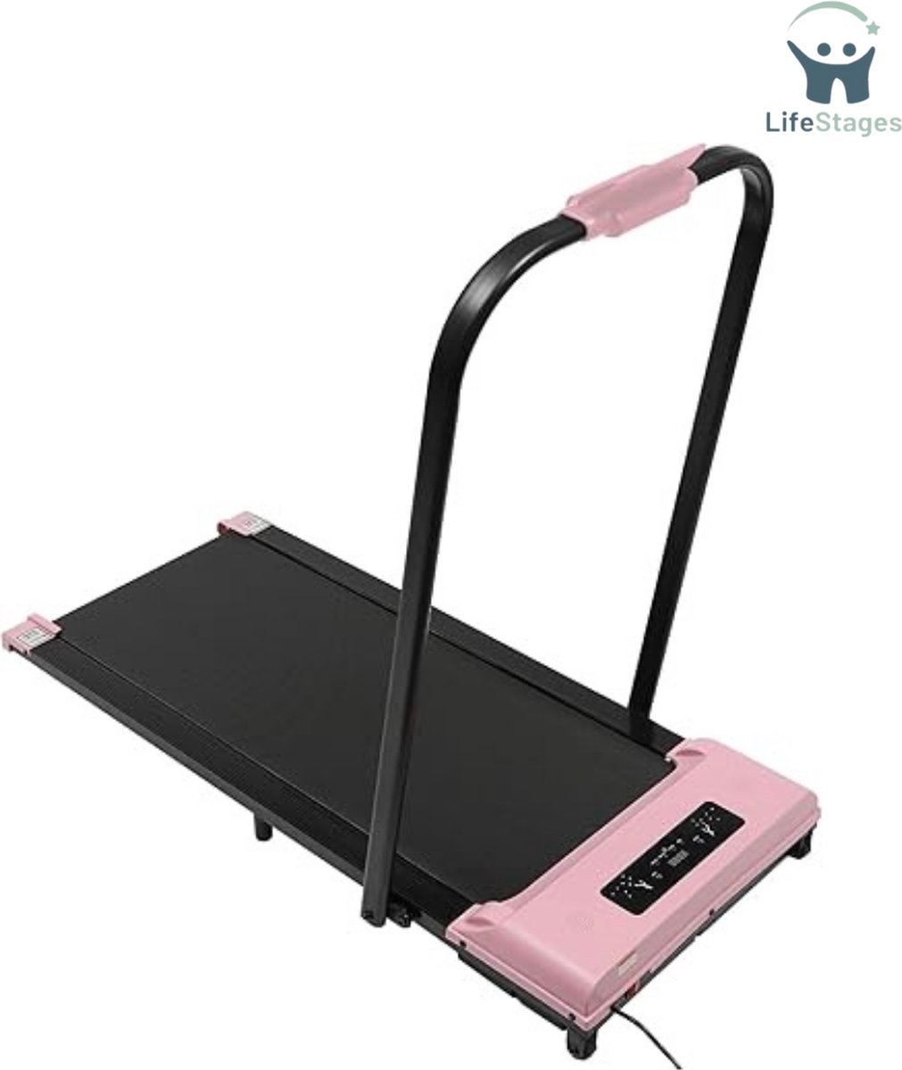LifeStages - Loopband Inklapbaar - Opvouwbare Elektrische Loopband Voor Onder Het Bureau - Wandelen Joggen Met Afstandsbediening En LED-Display 3,0 PK 50 x 120 CM - Roze (8721197525160)
