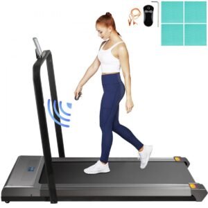 Loopband - Onder Bureau Uitvoering - Opvouwbaar - Met Leuning - Draagvermogen 100 kg - Compact - Hardlooptraining - Voor Thuis en Kantoor - Zilver (6097742388354)
