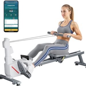 Roeimachine - Magnetische Roeitrainer - 16 Weerstandsniveaus - Opvouwbaar - Dubbele Glijrails - LCD-display - Bluetooth-app - Draagvermogen 158 kg (6152745420477)