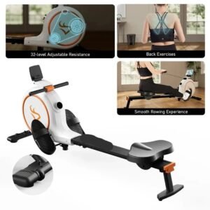 Roeimachine - Roeiapparaat - Magnetische Roeitrainer Fitness - 32 Weerstandsniveaus - LED Display - Bluetooth Smart Rower - Geluidsstil - 300LBS Draagvermogen - Wit (8721359078794)