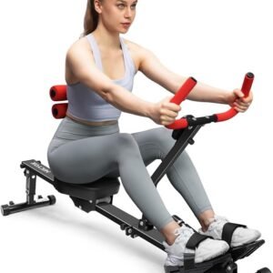 Roeitrainer Inklapbaar - Hometrainer - Roeimachine Fitness - Zwart en Rood (6152122979987)