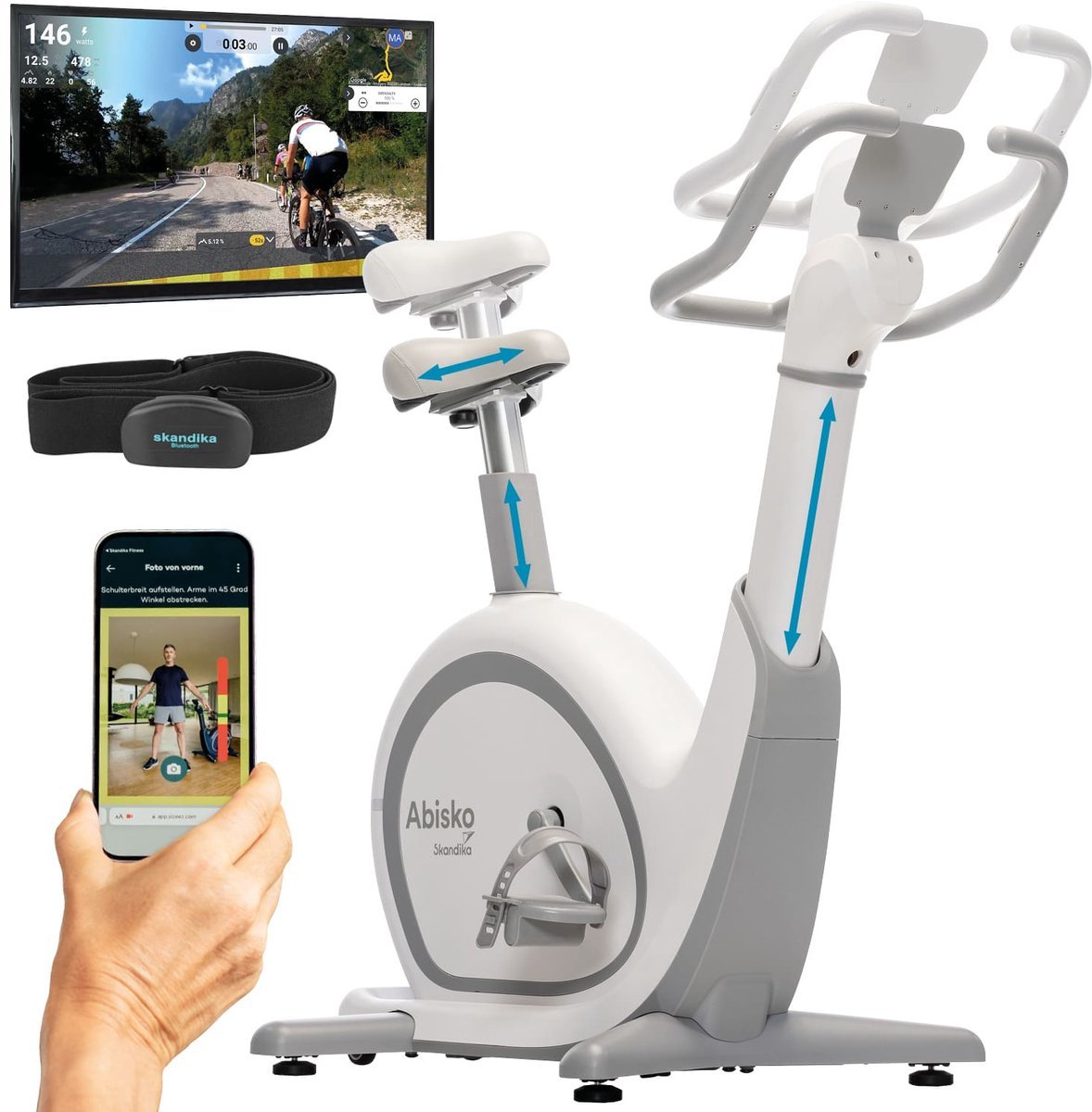 Skandika Ergometer Abisko wereldprimeur - Premium EMS-weerstand, slimme hometrainer met app-bediening, automatische stuur- en zadelverstelling, 36 weerstanden | hometrainer fiets voor thuis (4262393512027)