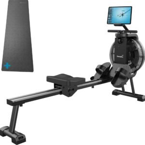 Skandika Mora Water Roeimachine SET - Roeitrainers - Roeimachine (172l x 45b x 54h cm) + Mat (65 x 230 cm) - Fitness voor thuis, waterweerstand - Kinomap App Compatible, Bluetooth, Computer, Tablet Houder - Ruimtebesparende Roeimachines - zwart (4262393517237)