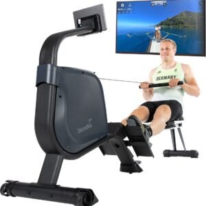 Skandika Njord Roeimachine - Roeitrainers - Roeimachine inklapbaar - Roeiapparaat - Roeimachine fitness met 16 stappen, opvouwbaar, 8 kg vliegwielsysteem, max. 180 kg, lange loopband, Kinomap, Bluetooth - Home fitness apparatuur - grijs (4260651217950)