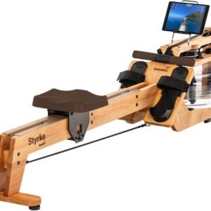 Skandika Styrke Premium Kersenhout Roeitrainer - Roeitrainers - Roeiapparaat Fitness - Houten waterroeier & regelbare waterweerstand, waterroeiapparaat voor thuis, gebruiker 200 cm/180 kg - 211x54x68 cm (LxBxH) - Made in Germany - naturel/bruin (4262393518135)