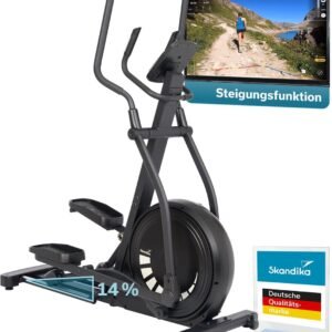 Skandika crosstrainer voor thuis Carbon P23-S - Crosstrainer elliptische trainer, hellingsfunctie, frame van ijzer, 32 standen, 22 programma's, magneetrem, compatibel met Kinomap sop, Bluetooth, tot 135 kg (4262450464337)