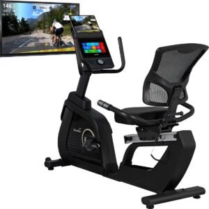 Skandika ligfiets-ergometer P14 Comfort - Hometrainer fiets met touchscreen, multimedia-computer, 32 weerstandsniveaus, tot 150 kg en 190 cm, Bluetooth, app-connectiviteit | Fitnessfiets voor thuis (4262393513963)