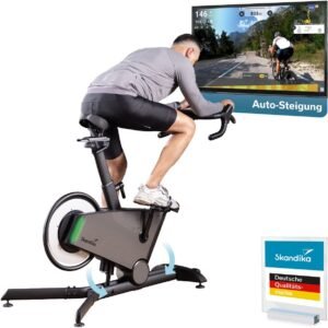 Skandika spinning bike indoor Kliva 800-S - SMART hometrainer fiets met LED, helling in 16 standen, magneetrem met 32 standen, 3 programma's, Bluetooth compatibel met Kinomap app, tot 150 kg, speedbike (4262450464443)
