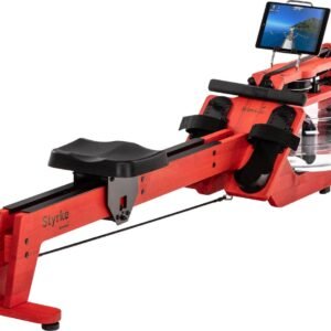 Skandika waterroeier Styrke Premium - Made in Germany, roeimachine water van hout, Kinomap app-functie, roeitrainer voor thuis, essen uit Duitsland, rood gekleurd geolied, tot 180 kg (4262393517749)