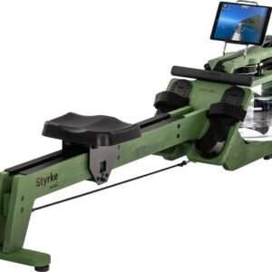 Skandika waterroeier Styrke Premium - Made in Germany, roeimachine water van hout, Kinomap app-functie, roeitrainer voor thuis, essen uit Duitsland, rood gekleurd geolied, tot 180 kg (4262393517978)