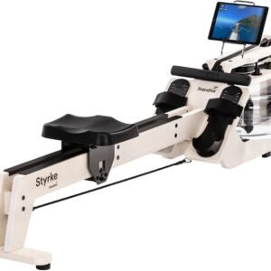 Skandika waterroeier Styrke Premium - Made in Germany, roeimachine water van hout, Kinomap app-functie, roeitrainer voor thuis, essen uit Duitsland, rood gekleurd geolied, tot 180 kg (4262393517954)