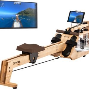 Skandika waterroeitrainer Styrke Premium - Made in Germany, roeitrainer met waterweerstand van hout, Kinomap app-functie, roeimachine voor thuis, massief essenhout uit Duitsland, natuurlijk roeien, tot 180 kg (4260651211040)