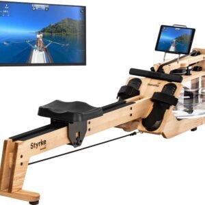 Skandika waterroeitrainer Styrke Premium - Made in Germany, roeitrainer van hout met waterweerstand, Kinomap app-functie, roeimachine voor thuis, massief essenhout uit Duitsland, natuurlijk roeien, tot 180 kg (4262393511242)