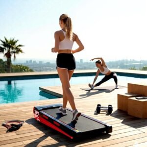 Treadmill Walking Pad met 15% Helling - 10 km/u - XL Loopband met Drievoudige Demping, Stil 2.5PK Borstelloze Motor, Compact & Onder Bureau te Gebruiken - Max 136 kg - Zwart/Rood - Altameubel (9506645994120)