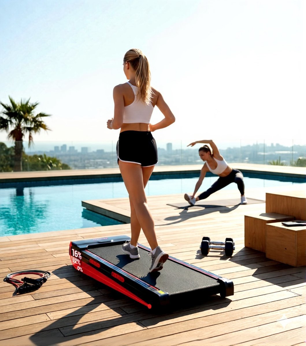 Treadmill Walking Pad met 15% Helling - 10 km/u - XL Loopband met Drievoudige Demping, Stil 2.5PK Borstelloze Motor, Compact & Onder Bureau te Gebruiken - Max 136 kg - Zwart/Rood - Altameubel (9506645994120)