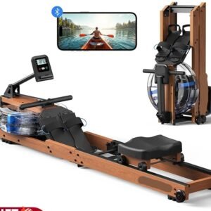 Water Roeimachine - Roeimachine - Magnetische Roeitrainer - Roeiapparaat - Ergonomisch Zitvlak - Max 181kg - 15L Watertank - Opvouwbare - met Bluetooth Monitor - Houten Frame - Voor Thuisgebruik - Zwart (8721359081688)
