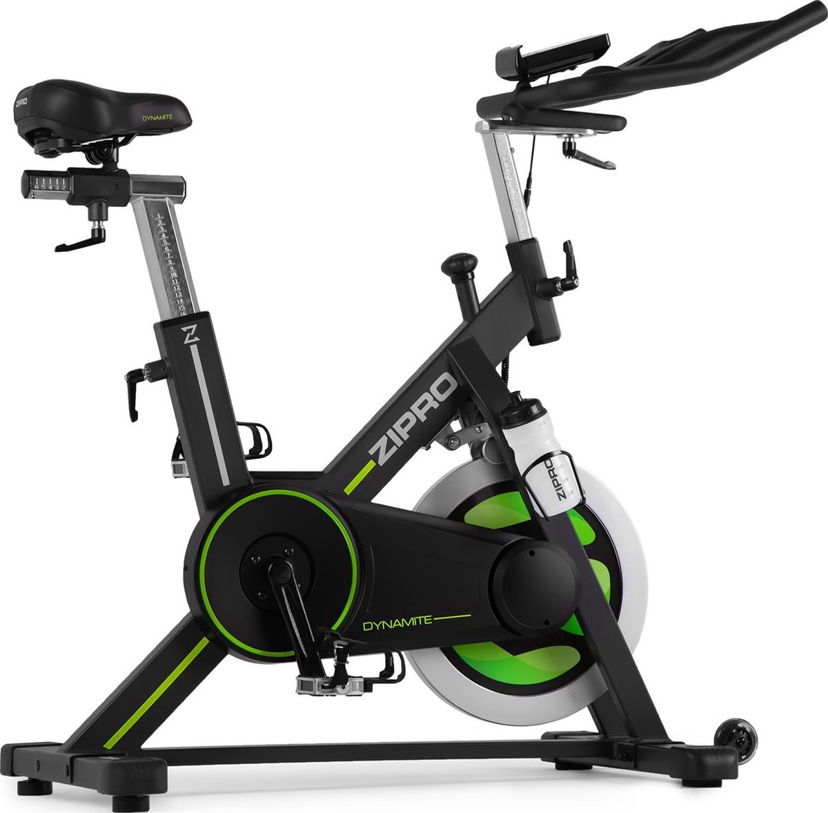 Zipro Dynamite Hometrainer Magnetische Fiets, Hartslagsensoren, Gemakkelijk te transporteren, Antislippedalen, Flessenhouder, Homegym, Stabiele structuur, Max. gebruikersgewicht 120 kg, zwart en groen (5902659841650)