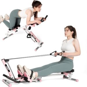 3-In-1 Roeitrainer - Roeimachine - Home Gym Apparatuur - Fitness Trainer - Abdominal Trainer - Verstelbare Weerstand - Inklapbaar & LCD-Display - Roze (8721391522583)