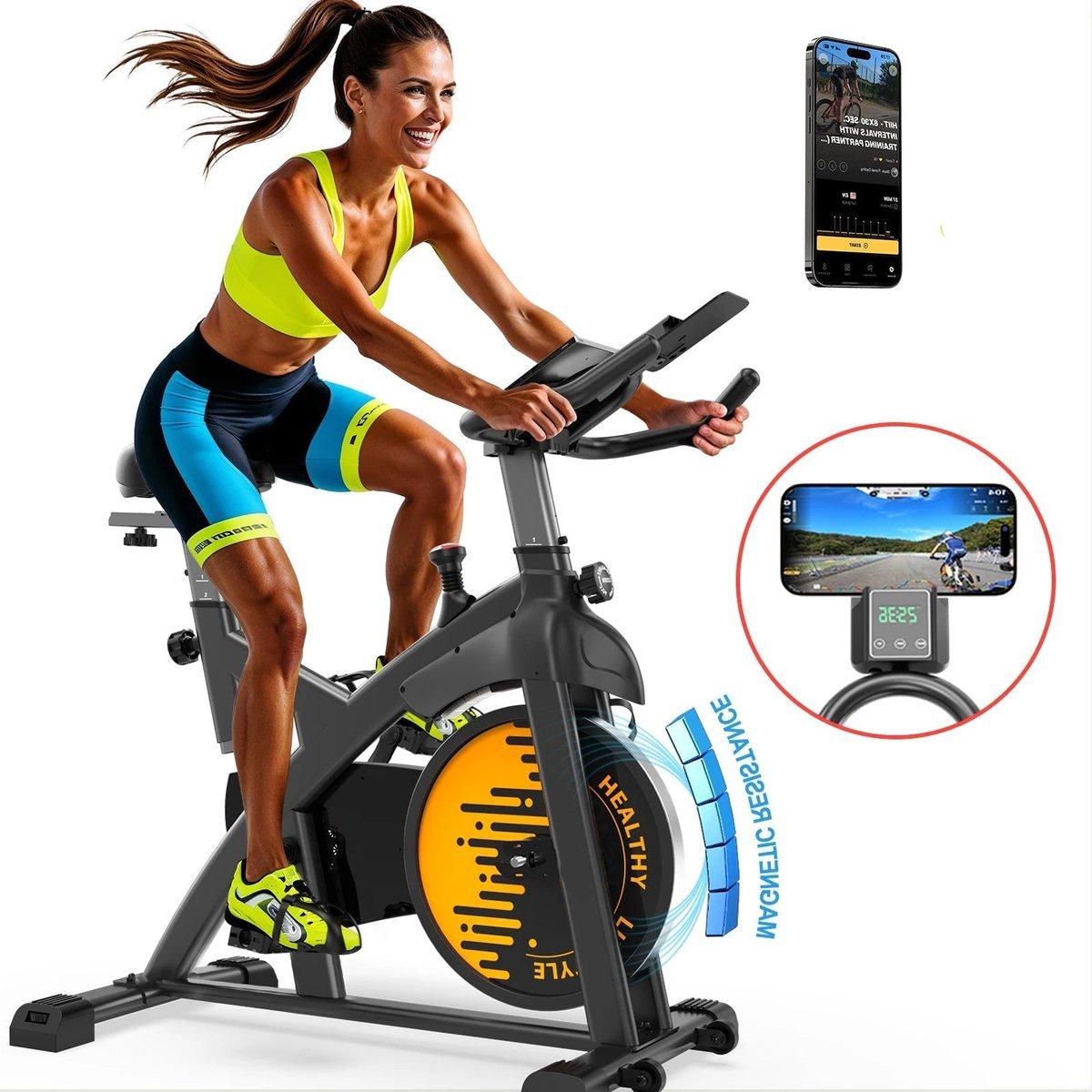 Hometrainer - Fitnessfiets - Exercisefiets - Magnetische Fiets - Stil Werkend - Verstelbaar Zadel - Bluetooth Connectiviteit (8721391581085)