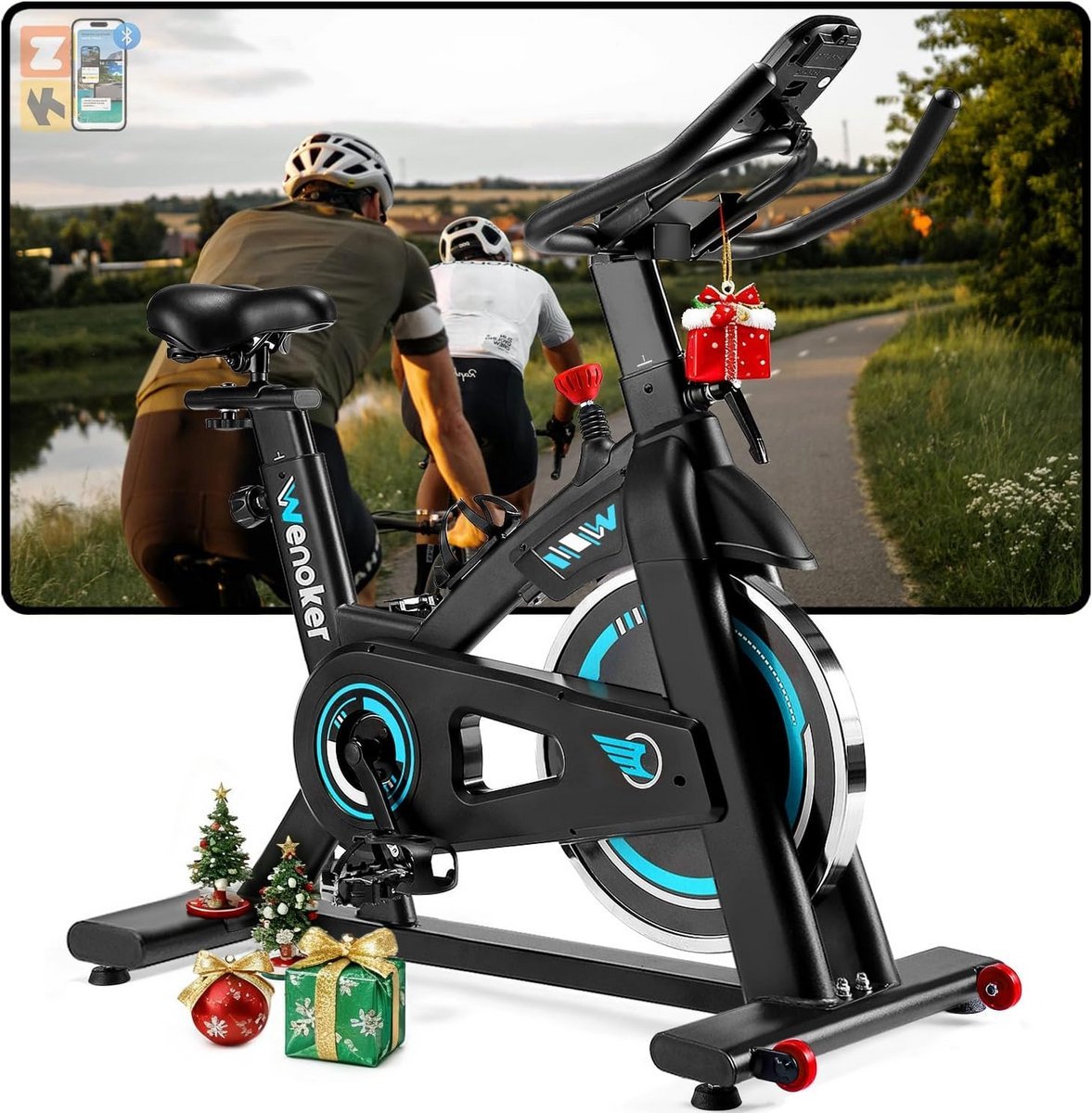 Indoor Cycling Hometrainer met LCD Monitor en Tablet Houder - Stationaire Fitnessbike tot 140 kg (9101064955280)