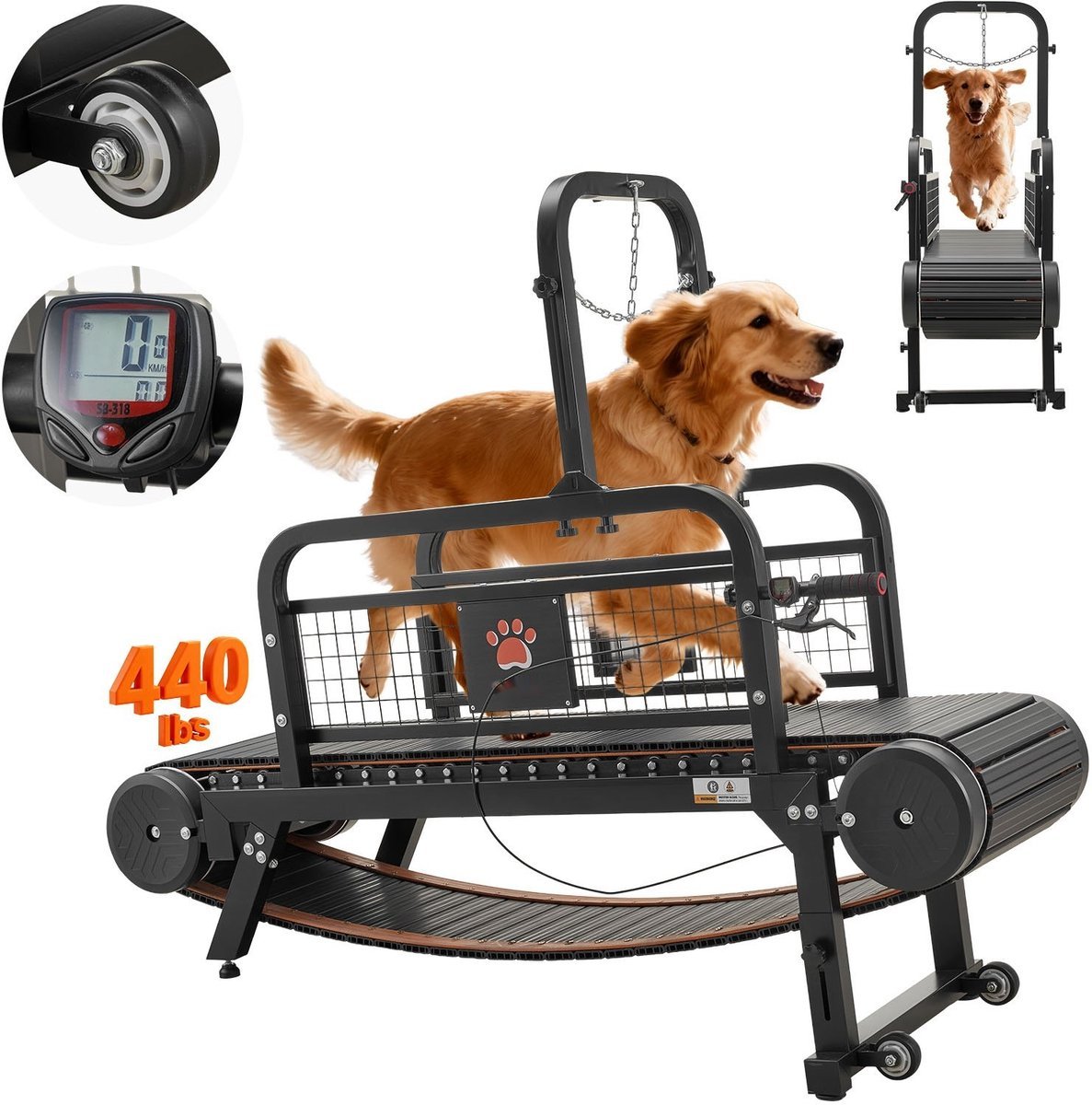 Loopband voor honden - Hondenloopband - Voor middelgrote/grote honden - Afmetingen 191 x 57 x 140 cm - Draagvermogen 199,58 kg - Traploze hoogteverstelling - Rem en wielen (6153343499445)