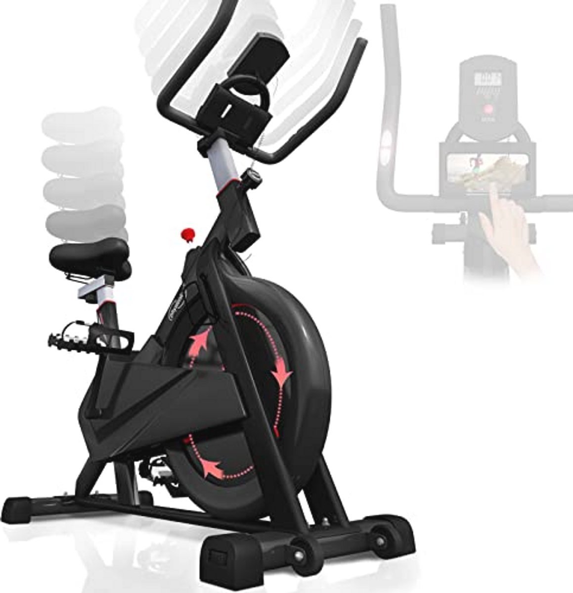 Physionics® Hometrainer, met display, ergometer, vliegwiel van 8 kg, zadel, stuur en weerstand verstelbaar - hometrainer, fitness, binnen, cardio, fiets, stil (9101017866243)