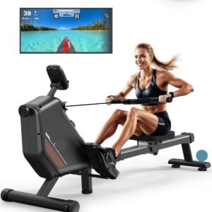 Roeimachine - Magnetische Roeitrainer - Roeiapparaat - Opvouwbare - LCD Display - 300N Weerstand - Max 150kg - met 16 Weerstandsniveaus - Bluetooth Connectie - Ergonomisch Ontwerp - Stil en Compact - Zwart (8721359081671)