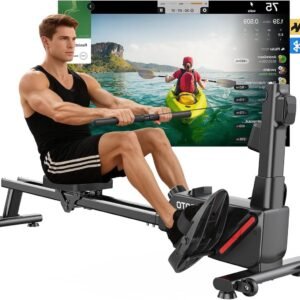 Roeimachine - Roeitrainer - Fitnessroeier - Workout Machine - Thuisfitness - 16 Weerstandsniveaus - Ultrastille Magnetische Weerstand - Bluetooth Kinomap App - Dubbele Rails - Compact Opvouwbaar - Geschikt tot 158 kg - Zwart (8721391522156)