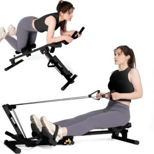 Roeitrainer - Roeimachine - Ab Trainer - Fitnessapparaat - Buikspiertrainer - 3-In-1 Multifunctioneel - 2 Instelbare Weerstanden - Compact & Stil - Zwart (8721391522613)