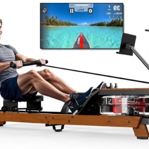 Roeitrainer - Roeimachine - Fitnessapparaat - Waterroeier - Indoor Rower - Massief Eikenhout - Opvouwbaar Met Tablethouder - Bluetooth Verbinding - Geschikt Tot 180 Kg - Voor Gebruikers Tot 200 Cm (8721391522484)