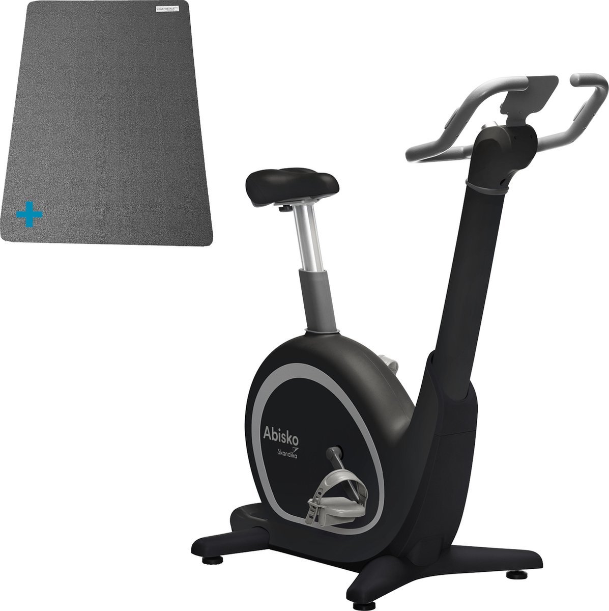 Skandika Abisko Ergometer SET - Hometrainer - Ergometer (106l x 57.5b x 123h cm) + Mat (60 x 120 cm) - Premium EMS weerstand, slimme app controle, automatische stuur- en zadelverstelling, 36 weerstandsniveaus, bluetooth, computer display - zwart (4262393517183)