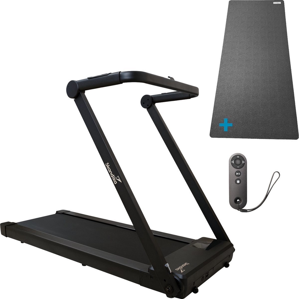 Skandika Nordik K12 Walking Pad SET - Loopband - Loopband (146l x 73b x 116h cm) + Mat (90 x 200 cm) - Tot 12km/h, opvouwbaar, breed loopoppervlak, transportrollen, opvouwbaar - Max. 125 kg Gebruikersgewicht - Kantoor, thuis, voor bureau - zwart (4262393517206)