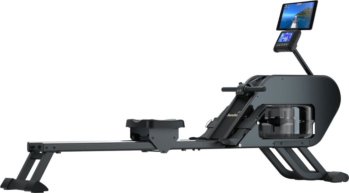 Skandika roeitrainer Nemo III Hybrid - Water- en magneetweerstand, 32 elektronische weerstandsniveaus, 15 programma's, geschikt tot 200 cm, app-compatibel, opklapbaar | waterroeitrainer, fitnessapparaat voor thuis (4260651210241)