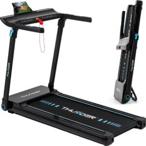 THUNDER® Loopband | ULTRA-BLACK| Elektrisch & Opvouwbaar | 45 cm Loopvlak | LED-display | Bluetooth & Luidsprekers | App Compatibel | Veiligheidssleutel | Max. 130 kg | Stil & Compact | (5904161751724)