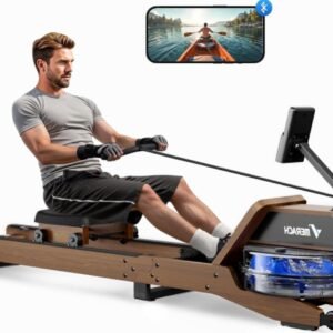 Waterroeimachine - Roeitrainer - Fitnessapparaat - Roeitoestel - Indoor Rower - Opvouwbaar - Rubberhouten Frame - Bluetooth App Met Interactief Kaartspel (8721391558483)
