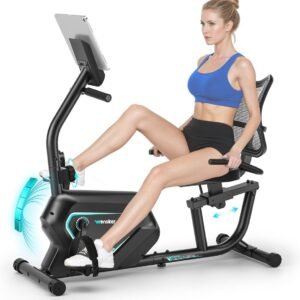 Wenoker Hometrainer met magneetrem, hartslagsensoren en lcd-display, 8 weerstandsniveaus, zitergometer met rugleuning, voor thuis, tot 160 kg (9101042220010)