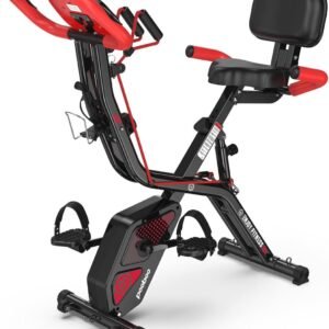 pooboo Opvouwbare hometrainer, opvouwbare fitness-stationaire fietsmachine, rechtopstaande indoor fietsfiets, magnetische X-bike met 8 niveaus verstelbare weerstand, flessenhouder en rugsteunkussen (9101042317154)