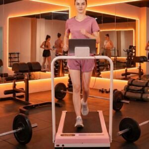 Loopband Inklapbaar met Helling - Walking Pad voor Thuis & Kantoor - 1-8 km/u - Compact Onder Bureau - Stil & Schokabsorberend - Roze - Designbest (9505926111362)