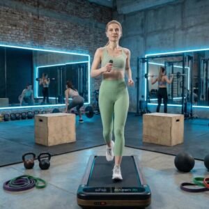 Loopband voor Thuis en Onder Bureau - Compacte Houten Walking Pad met 5-laagse Schokdemping, LED-Display, Afstandsbediening en SmartCoach App - Designbest (9508482553447)