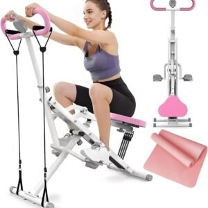 Roeitrainer Opvouwbaar - Thuisgymnastiek Apparaat - Full Body Workout - 2-in-1 Trainingssysteem - 88x43x130 cm - Roze (9101155761028)