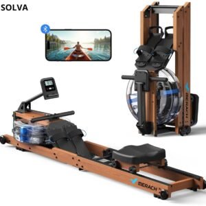 SOLVA Roeitrainers - Roeitrainer - Roeimachine - Bluetooth-verbinding - Tot 180 Kilo - Opvouwbaar - 184 x 46 x 76 cm - Houtkleur Met Zwart (8721527620770)