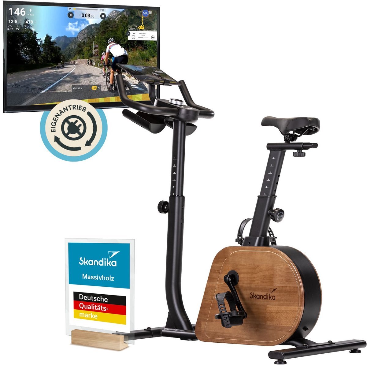 Skandika hometrainer fiets Trevek P12-G - Fietsergometer met stroomgenerator, magneetrem, 16 weerstandsniveaus, verstelbare pedalen, zadel & stuur | Hometrainer, ergometer, indoor bike, fitness (4262393519415)
