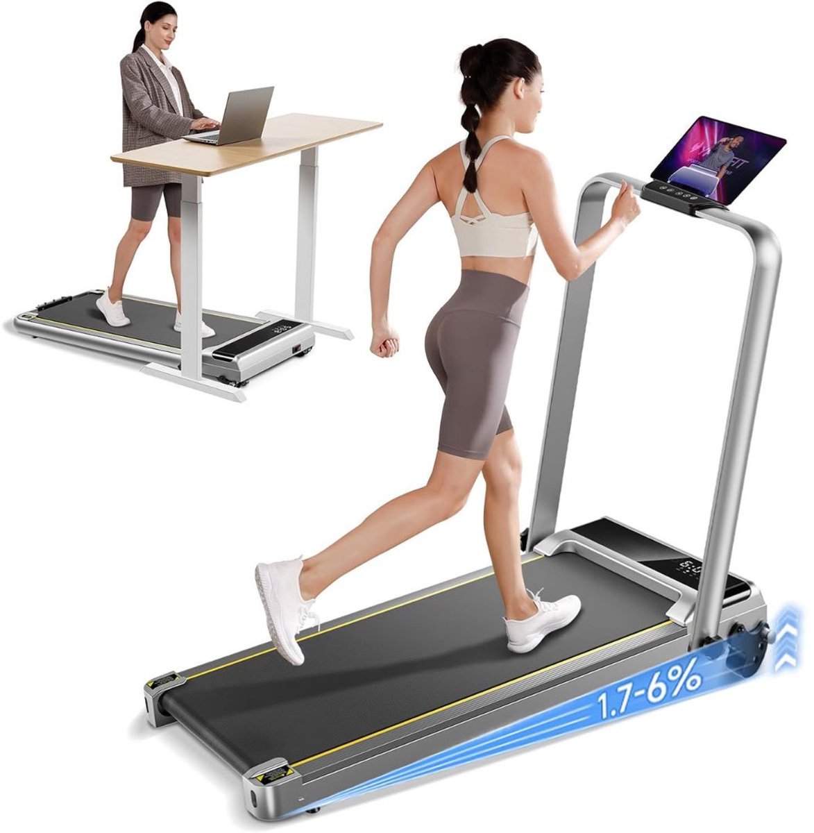 CLGP® Loopband Inklapbaar - Hometrainer Elektrisch - Walking Pad Fitness - Grijs (6152126211243)