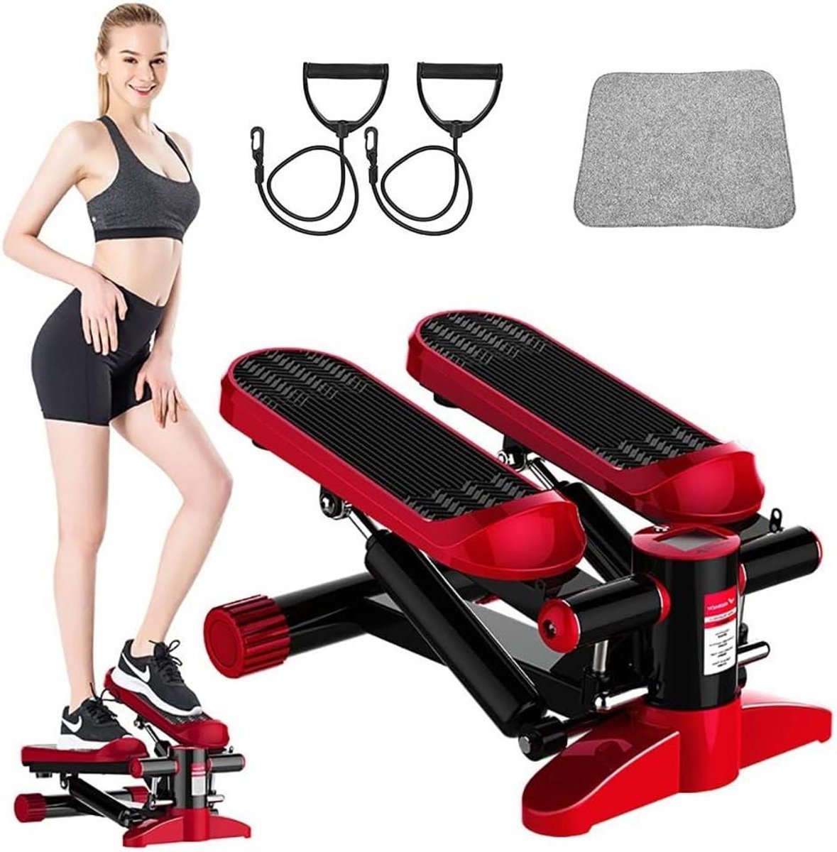 Hydraulische Stepper - Mini Hometrainer - Full Body Training - Dubbele Weerstand - 43 x 33 x 20 cm - Zwart (9101256868817)