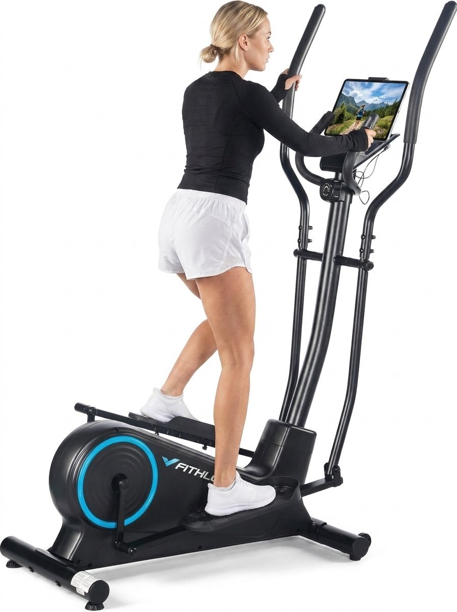 Fithlon Crosstrainer - Geluidsarme Crosstrainer - Met FitShow Applicatie - Fitness Trainer met Bluetooth + Kinomap & Zwift Compatibiliteit - 6KG Vliegwiel - Nauwkeurige Hartslagmeter (8720726388405)