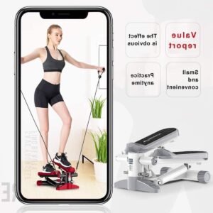 Fitness Stepper - Hometrainer Pedal - Thuis Sporten - Inclusief Weerstandsbanden - 150kg Belasting - Rood (9101236854977)
