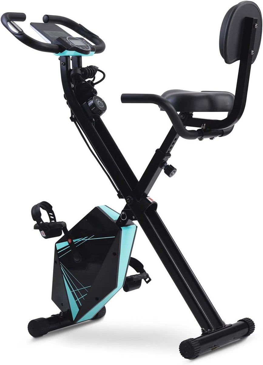 Hometrainer Fiets - Stationaire Fiets Ligfiets - Binnen Trainen - Opvouwbaar X-Frame - 113 cm Hoog - Blauw (9101228029161)