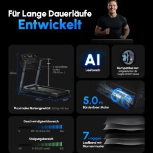 Loopband met Automatische Helling en AI Coach - House&Garden SmartRun Pro X16 - Inklapbaar Loopband voor Thuis - 16,5 km/u - Hartslagmeting - 5.0HP Motor - Tot 200KG - Zwart (9502136584450)